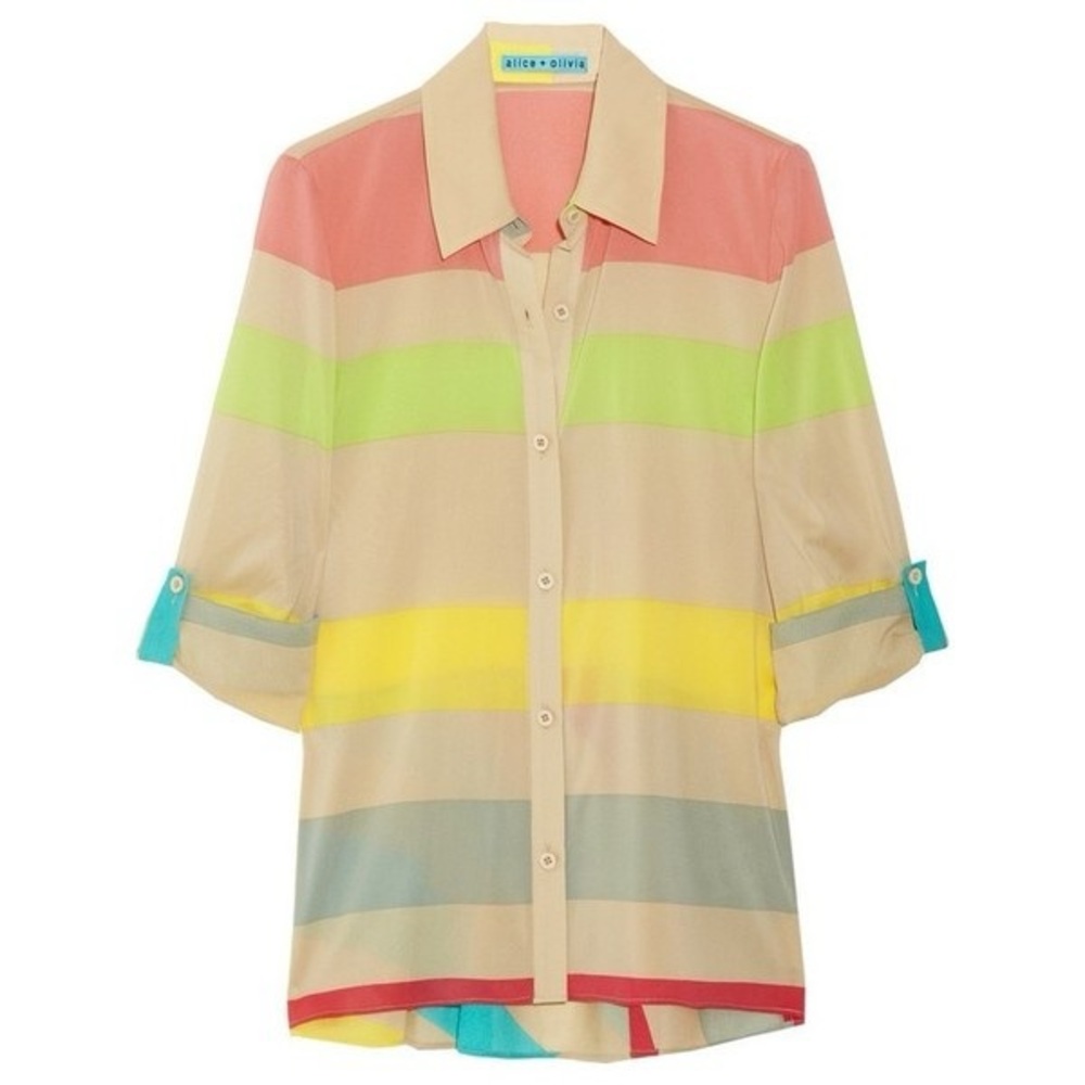 🆕 Alice + Olivia Beau Striped Silk Button Down Blouse size S